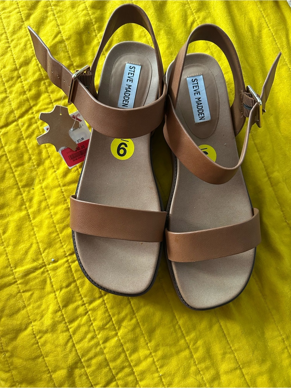 Steve Madden Brown Tan Leather Slingback Sandals